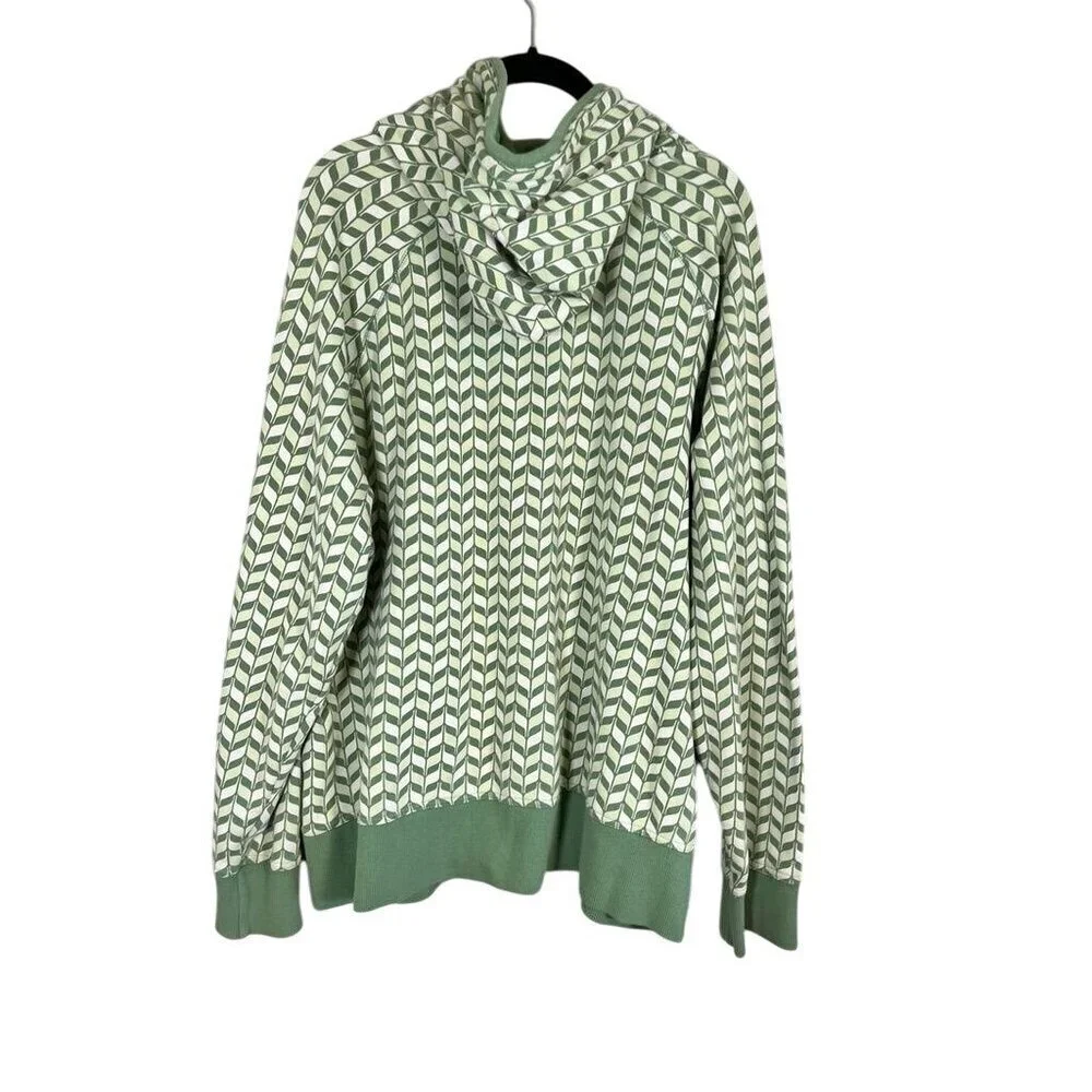 Retro Hoodie Sweatshirt 2X Green Full Zip Chevron Skater Grunge Streetwear 80s - Picture 7 of 10